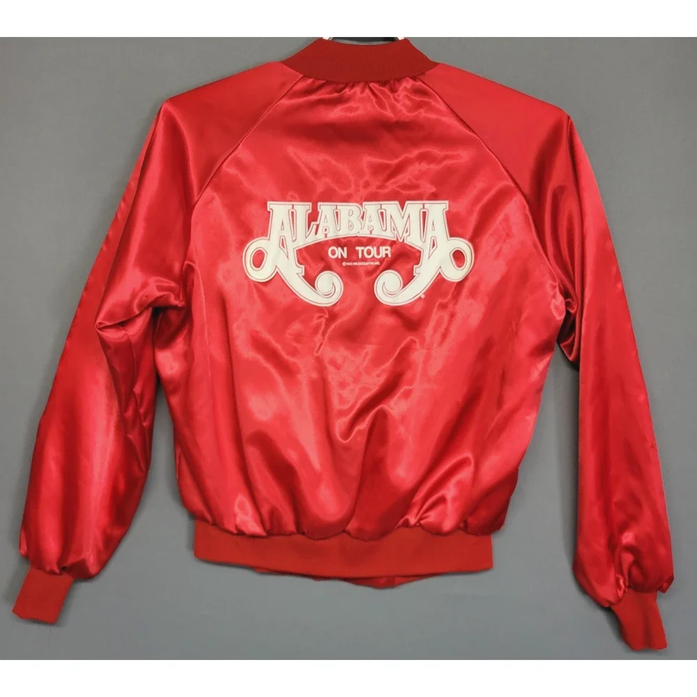 Vintage 1983 Tee Jays Satin Bomber Alabama On Tour Jacket Large Red Band Concert